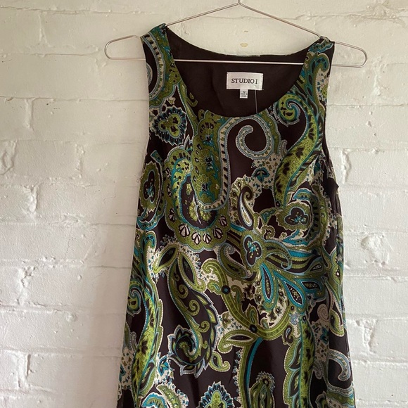 Vintage True 90s Brown and Green Paisley Maxi Dress - Picture 4 of 4